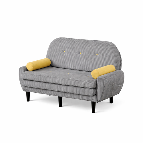 Canapé Convertible 2 Places, Dossier Réglable, Avec Coussins, Gris