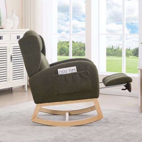 Fauteuil à Bascule à Oreilles, Tissu Teddy, Dossier Haut, Vert