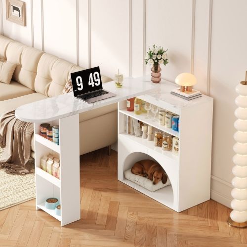 Table à Manger Extensible 120-200x40x100 Cm, Plateau Imitation Marbre, Blanc