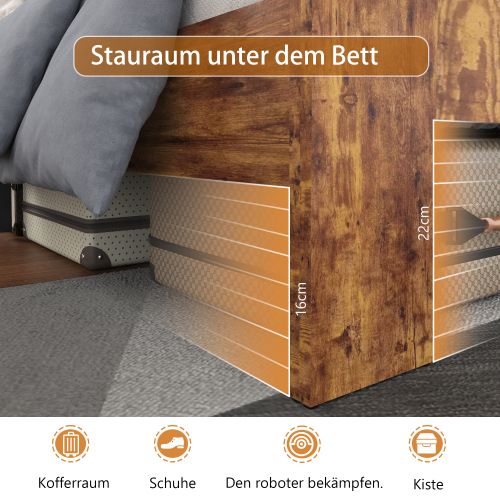 Lit Adulte 160x200 Cm, Avec Tête De Lit Et Lattes, Design Contrasté, En Métal, Brun