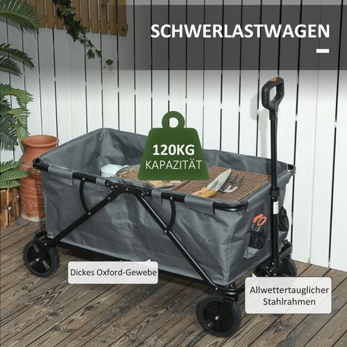 Chariot De Jardin Pliable 160 L Acier Et Polyester Gris Foncé Charge 120 Kg