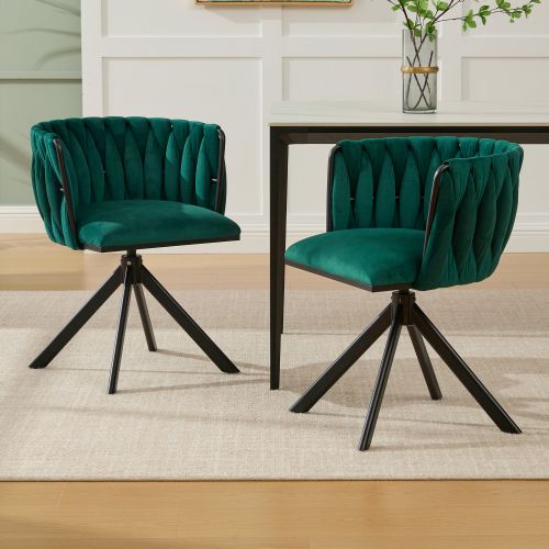Lot De 2 Chaises Pivotantes En Velours, Rotation 180°, Pieds Métal Renforcés, Émeraude