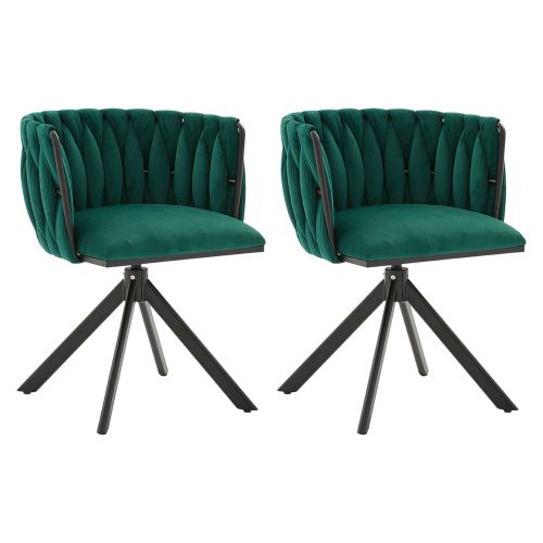 Lot De 2 Chaises Pivotantes En Velours, Rotation 180°, Pieds Métal Renforcés, Émeraude