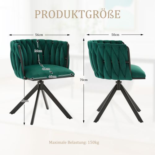 Lot De 2 Chaises Pivotantes En Velours, Rotation 180°, Pieds Métal Renforcés, Émeraude