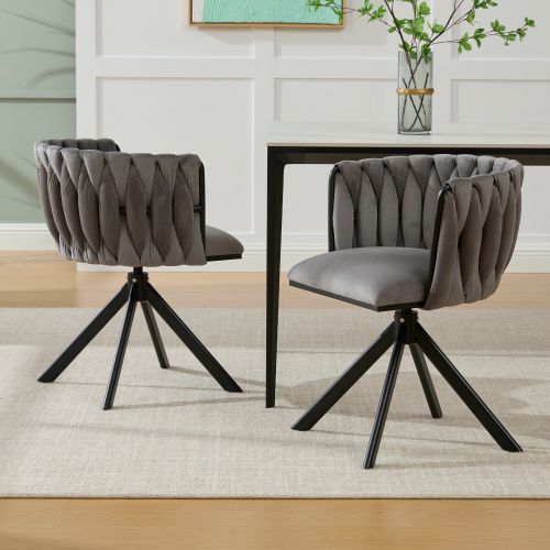 Lot De 2 Chaises Pivotantes En Velours, Piètement Métal Renforcé, Rotation 180°, Gris