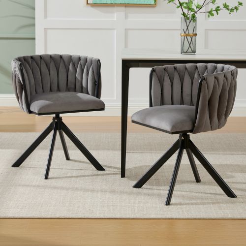 Lot De 2 Chaises Pivotantes En Velours, Piètement Métal Renforcé, Rotation 180°, Gris