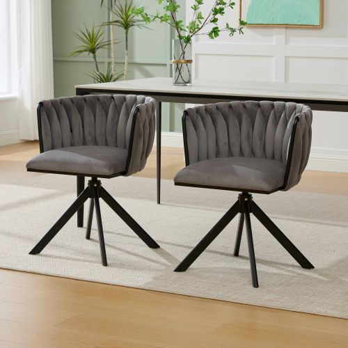 Lot De 2 Chaises Pivotantes En Velours, Piètement Métal Renforcé, Rotation 180°, Gris
