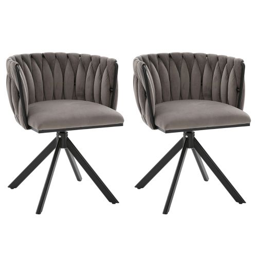 Lot De 2 Chaises Pivotantes En Velours, Piètement Métal Renforcé, Rotation 180°, Gris