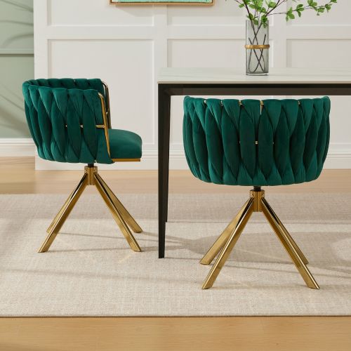 Lot De 2 Chaises Pivotantes En Velours, Rotation 180°, Pieds Réglables Antidérapants, Émeraude