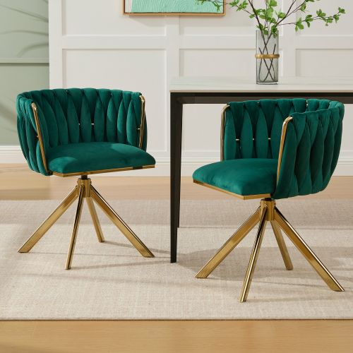 Lot De 2 Chaises Pivotantes En Velours, Rotation 180°, Pieds Réglables Antidérapants, Émeraude