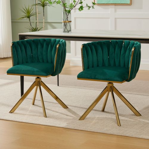 Lot De 2 Chaises Pivotantes En Velours, Rotation 180°, Pieds Réglables Antidérapants, Émeraude