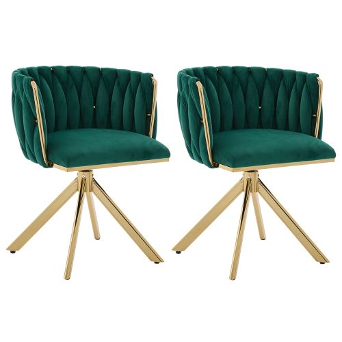 Lot De 2 Chaises Pivotantes En Velours, Rotation 180°, Pieds Réglables Antidérapants, Émeraude