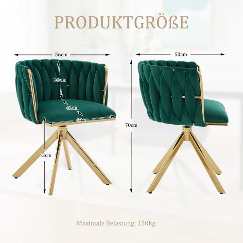 Lot De 2 Chaises Pivotantes En Velours, Rotation 180°, Pieds Réglables Antidérapants, Émeraude