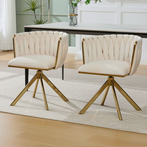 Lot De 2 Chaises Pivotantes En Velours, Rotation 180°, Piètement Métal, Charge 150 Kg, Ivoire