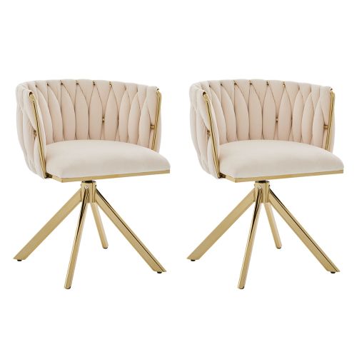 Lot De 2 Chaises Pivotantes En Velours, Rotation 180°, Piètement Métal, Charge 150 Kg, Ivoire