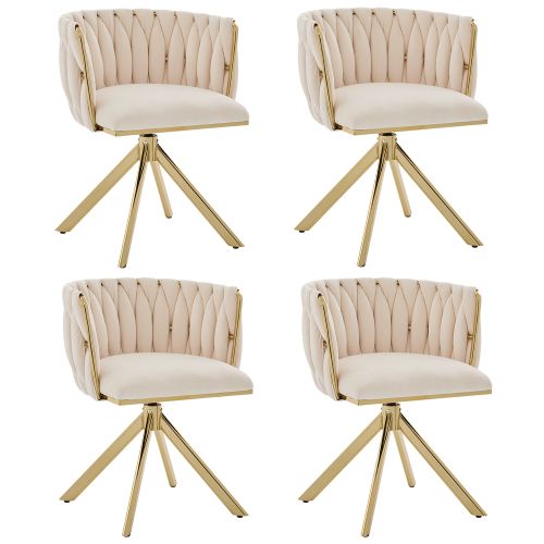 Lot De 2 Chaises Pivotantes En Velours, Rotation 180°, Piètement Métal, Charge 150 Kg, Ivoire