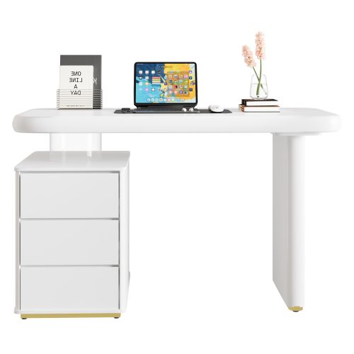 Bureau Droit En Forme De Nuage 117x50x74 Cm, Courbes Arrondies, Blanc