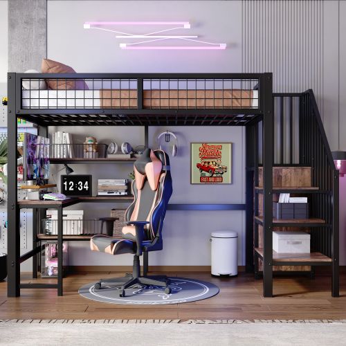 Lit Mezzanine 90x200 Cm Avec Bureau Et Armoire, En Bois, Noir