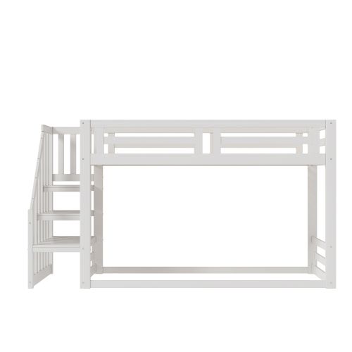 Lit Superposé 90x200 Cm, Avec Sommier à Lattes Et Échelle De Sécurité, En Bois, Blanc