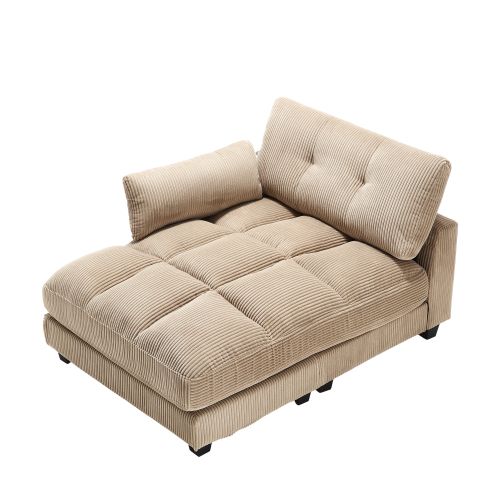 Fauteuil Lounge En Velours Côtelé Khaki Avec Accoudoirs Modulables, Porte-gobelets Et Port USB