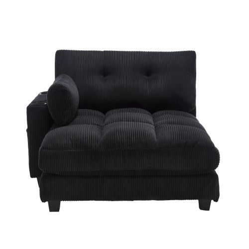 Fauteuil Lounge Relax En Velours Côtelé Noir Avec Repose-tête Réglable Et Porte-gobelets