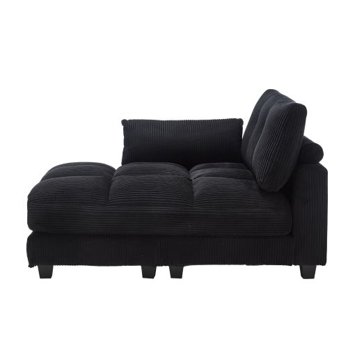 Fauteuil Lounge Relax En Velours Côtelé Noir Avec Repose-tête Réglable Et Porte-gobelets