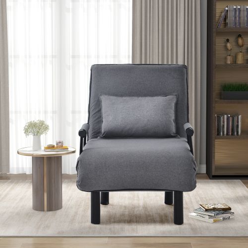 Fauteuil Relax, Fauteuil Pliant Avec Coussin, Dossier Réglable 6 Positions, Gris