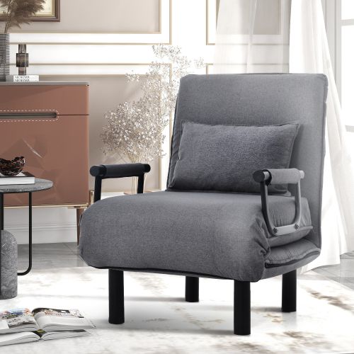 Fauteuil Relax, Fauteuil Pliant Avec Coussin, Dossier Réglable 6 Positions, Gris