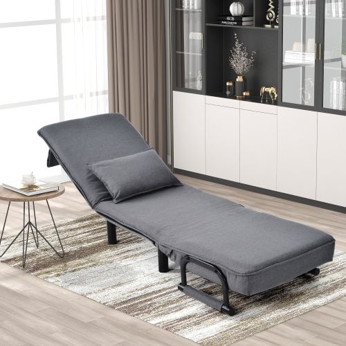 Fauteuil Relax, Fauteuil Pliant Avec Coussin, Dossier Réglable 6 Positions, Gris