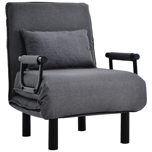 Fauteuil Relax, Fauteuil Pliant Avec Coussin, Dossier Réglable 6 Positions, Gris