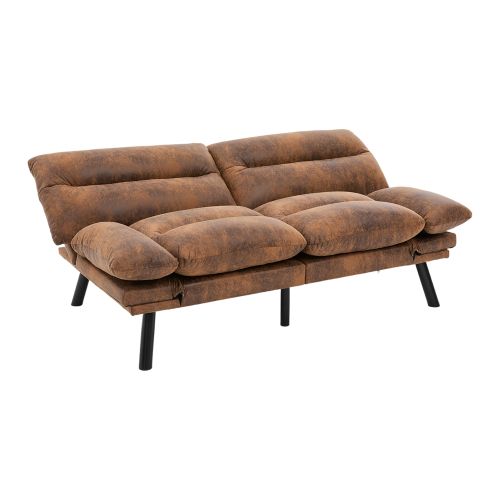 Canapé Convertible 2 Places En Microfibre Couleur Café Dossier Et Accoudoirs Réglables, Pieds Métal
