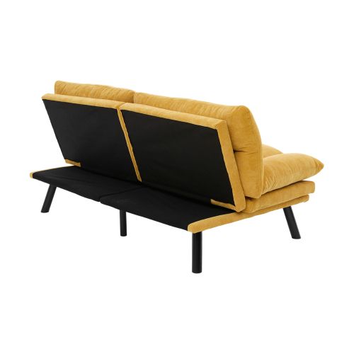 Canapé Convertible 2 Places En Chenille Jaune Moutarde, Dossiers Et Accoudoirs Réglables