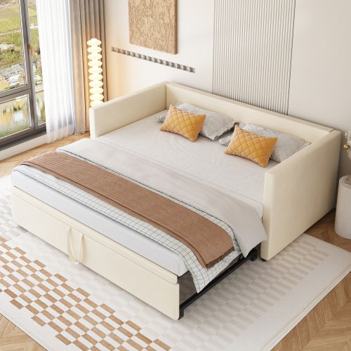 Lit Gigogne 90x200 Cm, Avec Lattes, En Velours, Beige