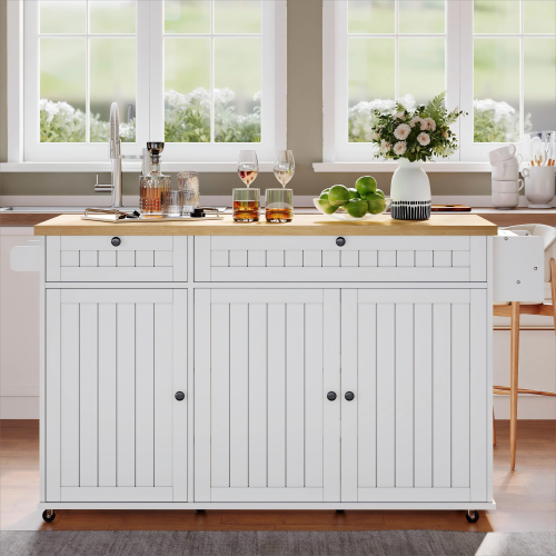 Desserte De Cuisine à Roulettes Avec Plateau Rabattable, Tiroirs, En Mdf, Naturel-blanc