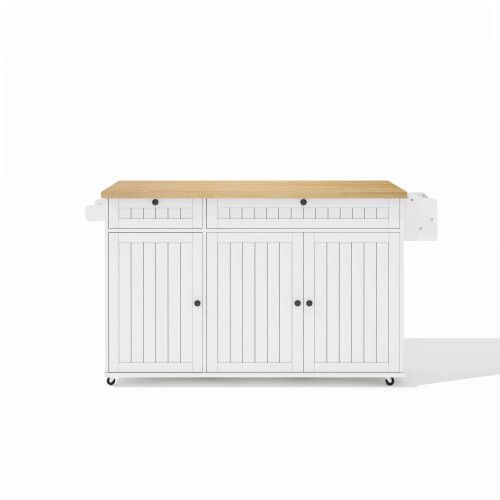 Desserte De Cuisine à Roulettes Avec Plateau Rabattable, Tiroirs, En Mdf, Naturel-blanc