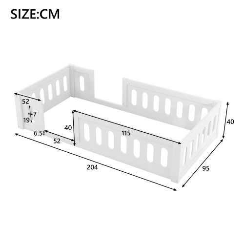 Lit Au Sol Enfant 90x200 Cm, Lit Bébé Avec Barrières, En Bois, Blanc