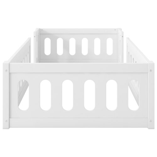 Lit Au Sol Enfant 90x200 Cm, Lit Bébé Avec Barrières, En Bois, Blanc