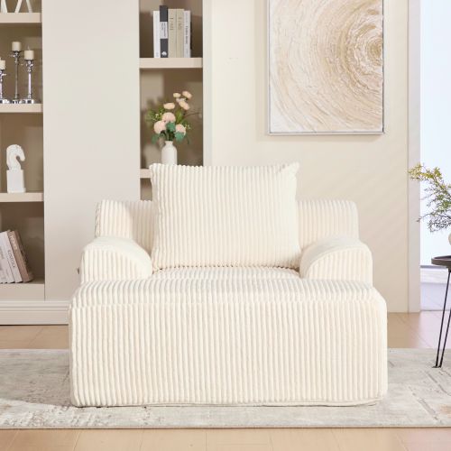 Fauteuil Relax En Velours Côtelé Beige Avec Repose-pieds Réglable Et Poches Latérales