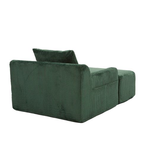 Fauteuil Surdimensionné Avec Repose-pieds Et Poches Latérales En Velours Côtelé Émeraude