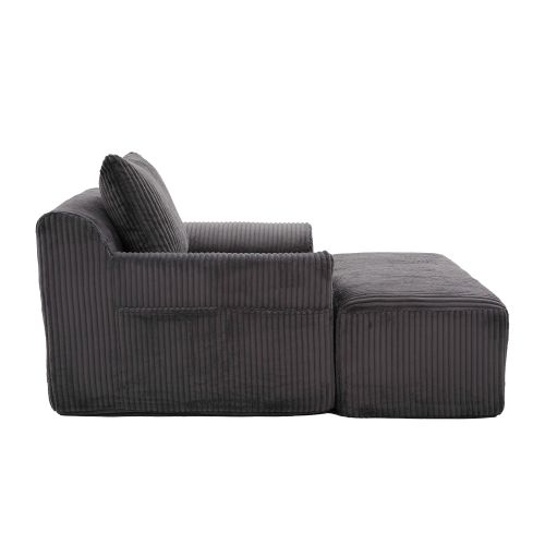 Fauteuil Grand Format En Velours Côtelé Gris Foncé Avec Repose-pieds Et Poches Latérales