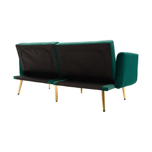 Canapé Convertible 2 Places En Velours Vert, Dossier Réglable Et Pieds Métal