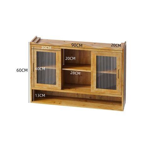 Armoire Mural 90 Cm Avec 2 Portes Coulissantes Et Verre, En Bois Naturel