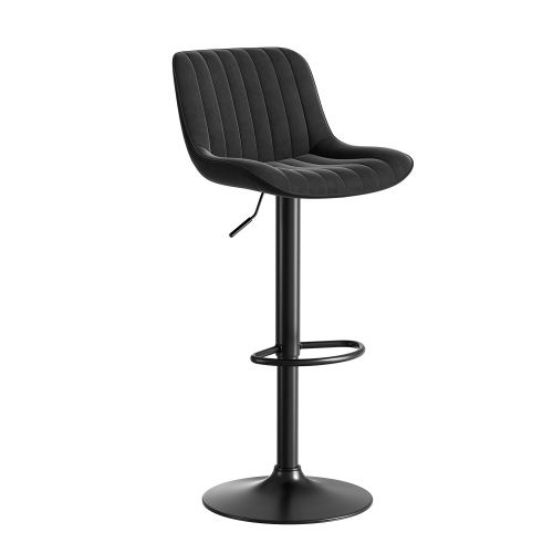 Lot De 4 Tabourets De Bar En Velours, Piètement Métal Et Bois, Hauteur Réglable, Rotation 360°, Noir