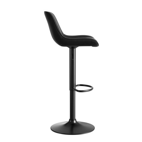 Lot De 4 Tabourets De Bar En Velours, Piètement Métal Et Bois, Hauteur Réglable, Rotation 360°, Noir