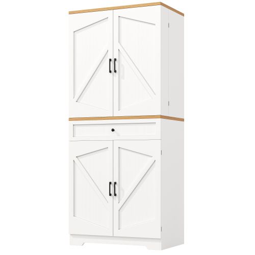 Buffet Haute, Buffet De Rangement 80x40x180 Cm Avec Étagères Ouvertes Et Tiroirs, Blanc