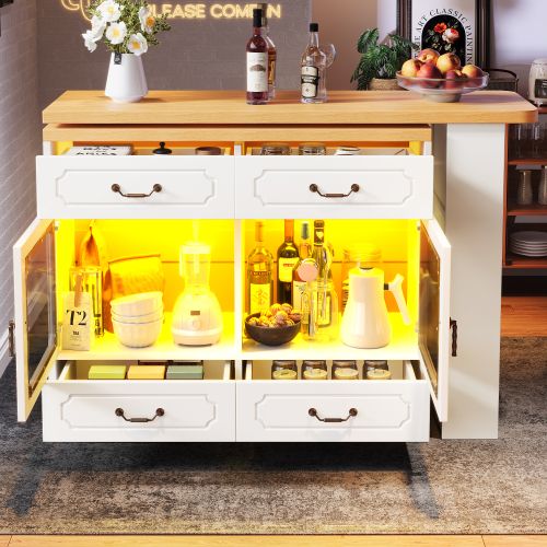 Table Haute De Bar Extensible 135-203×39×92,8 Cm, Rotation 360°, LED, Rangements