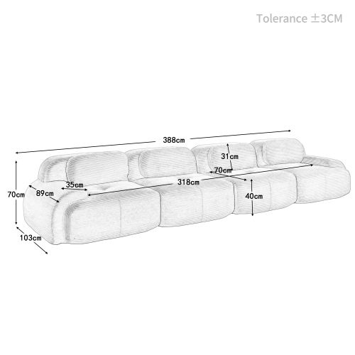 Canapé D'angle Modulaire En Velours Côtelé Beige, 3 Colis, Sans Montage