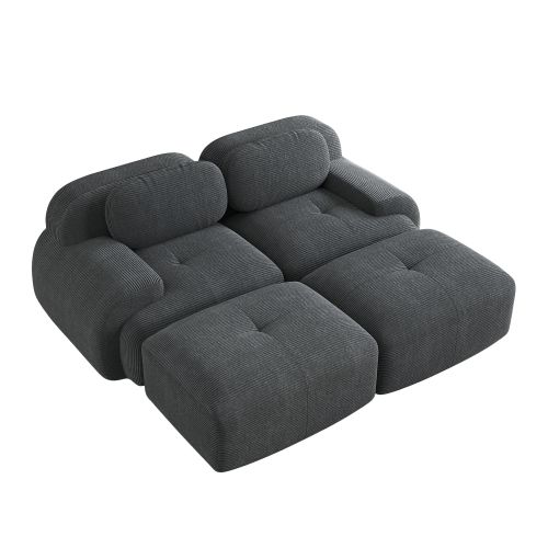 Canapé D’angle Convertible Modulaire En Velours Côtelé Gris Avec Accoudoirs Ergonomiques