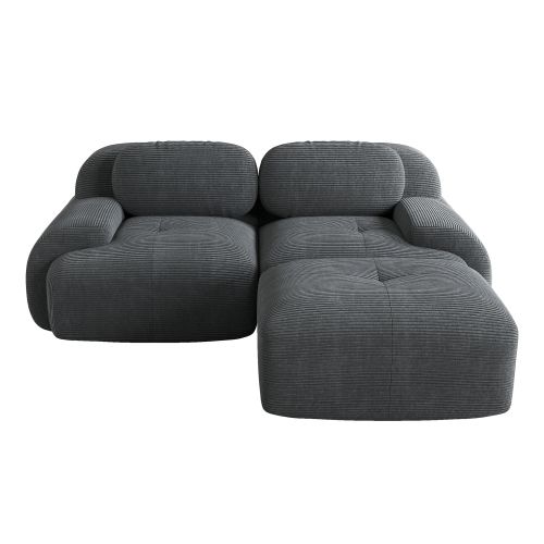 Canapé D'angle Modulaire En Velours Côtelé Gris, Sans Montage, Accoudoirs Courbés