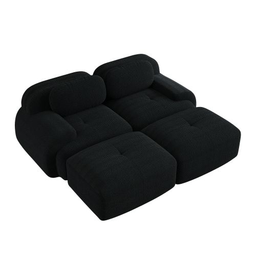 Canapé D'angle Modulable En Velours Côtelé Noir Sans Montage, Accoudoirs Ergonomiques